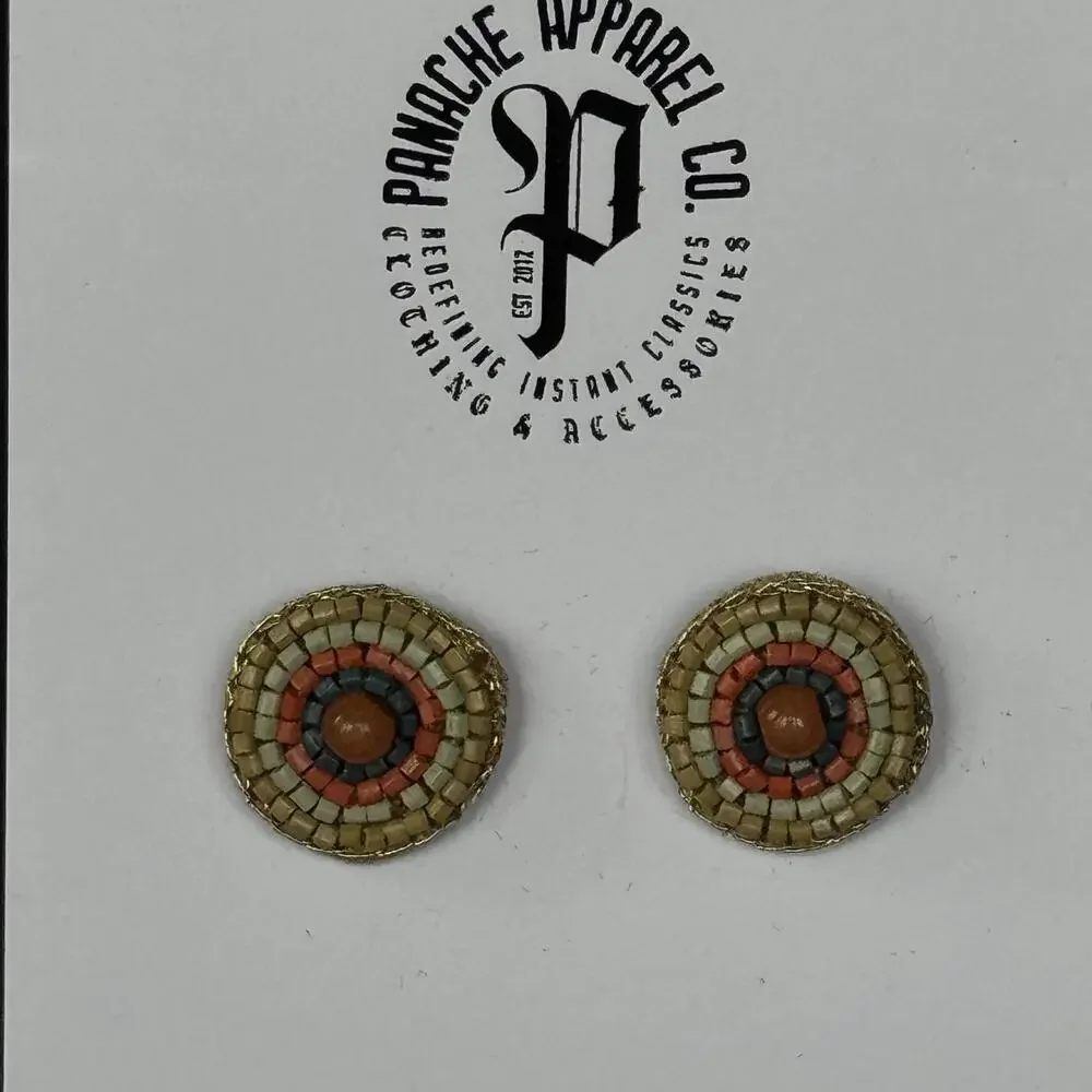 NWT PANACHE CO. Beaded Stud Earring‎ Red Earth Shabby Chic Retro Western